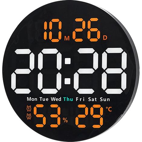 Horloge murale numérique ronde 25cm silencieuse à piles, salon/chambre/bureau/cuisine décoration moderne (1/5)