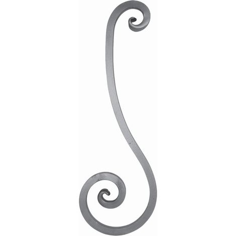 Volute de renfort en S inégale coupe droite - Hauteur 820mm Largeur 270mm carré de 25mm - Fer forgé - À souder - DECO FER FORGE