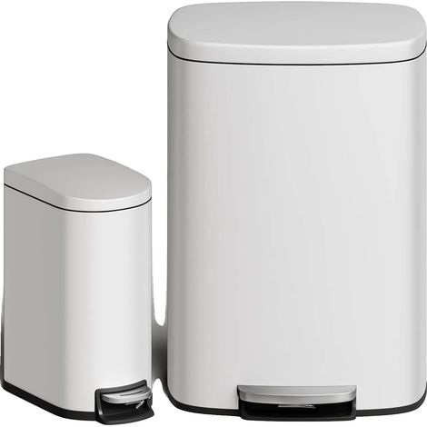 Ensemble de poubelles, design résistant à la rouille, fonctionnement sans les mains, Blanc (1/2)