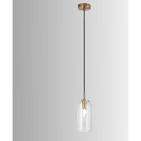 Suspension En Verre Transparent 11 Cm, Monture Or Brossé, Douille E14, Câble En Tissu Noir Pour Intérieurs Modernes - Design Luminaire Perenz (1/2)