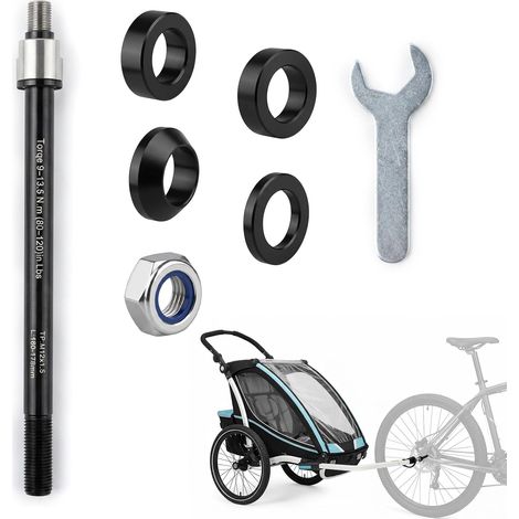 Axe Traversant M12 x 1,5 pour Attache Remorque Velo, Adaptateur de Moyeu Arrière Réglable 160-178mm pour VTT et Vélo de Route, Kit avec Clé et Entretoises