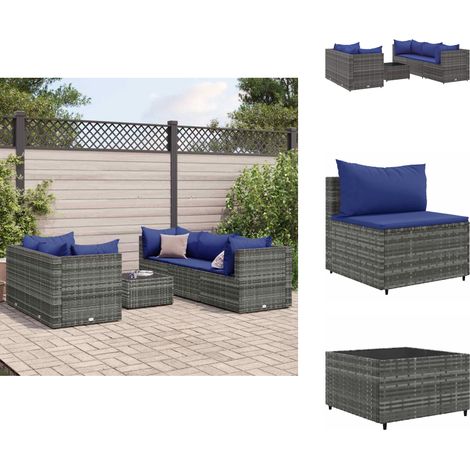 6-tlg. Garten-Lounge-Set mit Kissen Grau Poly Rattan - Gartengeset - Lounge Set - Gartenmöbel - Rattan Möbel - Outdoor Möbel (1/5)