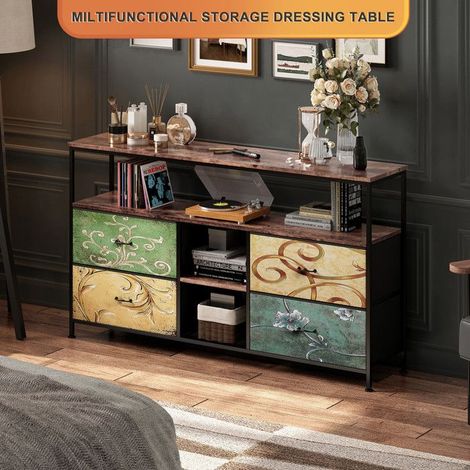 Mueble de TV con Almacenamiento para Salón - Diseño Retro Moderno con LED, 108cm, Metal y MDF, Acabado Color