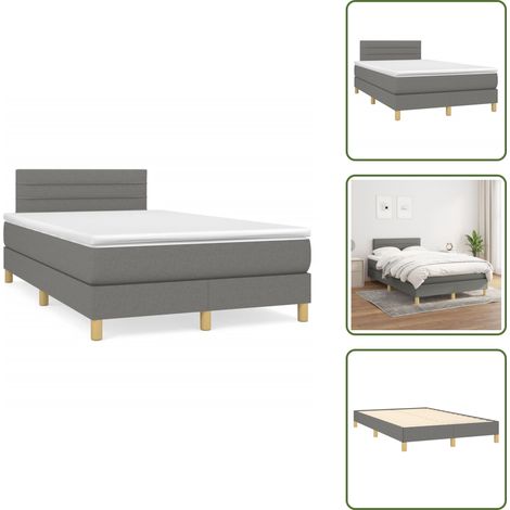 Sommier à lattes de lit avec matelas gris foncé 120x190cm tissu - Lit Double - Lit Tapissier - Literie - Matelas Ressorts Ensachés - Tête De Lit Ajustable (1/5)