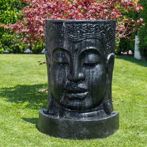 Fontaine de jardin mur d'eau visage de bouddha 1 m 20 noir (1/5)