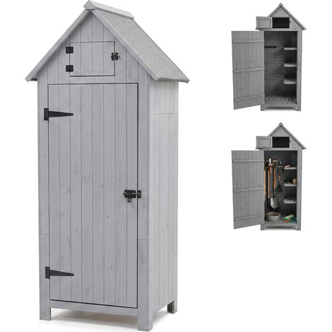 Armoire de Jardin, Bois, Toit asphalté, 3 étagères Amovibles, H x L x P: 179 x 77 x 53 cm, abri à Outils, Gris (1/5)