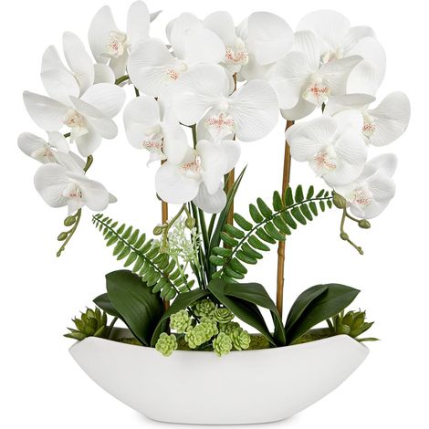 Plante artificielle Orchidée - Fleurs artificielles Décoratives Kunstblumen Avec Toucher Réel - Fleurs en Céramique dans un Pot - Décoration de Table, de Fenêtre, Hauteur 41cm (1/5)