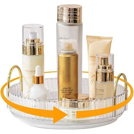 1 - Organisateur Maquillage - Rangement Cosmétiques - Rotation 360° - Support Parfum et Soins - Pour Salle de Bain et Bureau - Transparent - 25x25x30cm (1/5)