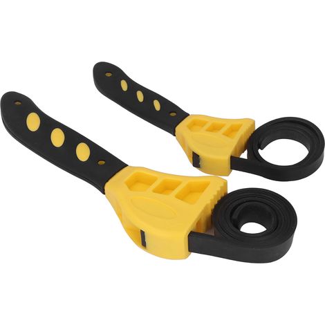 Clé à sangle réglable polyvalente 2 pièces 6in 8in jaune, outil de maintenance auto avec courroie caoutchouc robuste. (1/5)