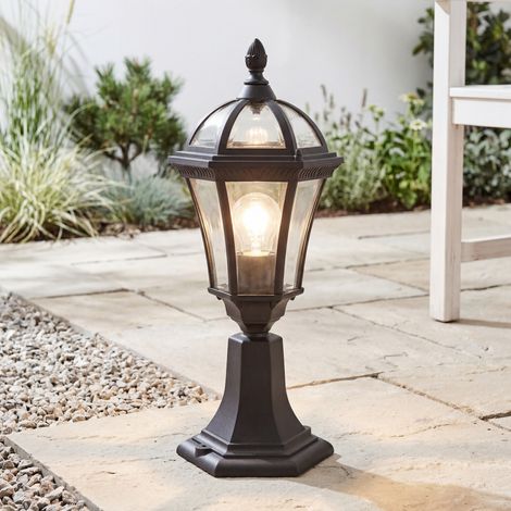 Wegeleuchte Hof Haus IP44 Schwarz E27 47,5 cm Glas Aluminium Rustikal