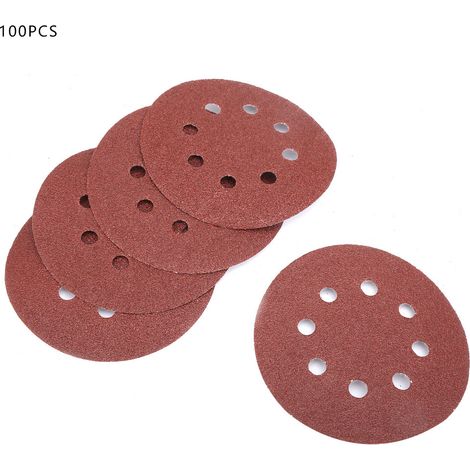 Ortviai Papier abrasif pour ponceuse électrique – Disque 125 mm, 8 trous, grain 40, oxyde d’aluminium, lot de 100 (1/5)