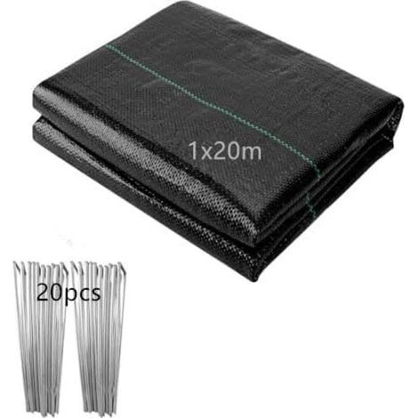 Toile de Paillage 1x20M, 20㎡ Geotextile Anti Repousse 90g/m² Géotextile, Bache Anti Mauvaise Herbe, Bâche Résiste Rayons UV, Toile Anti Mauvaises Herbes/Bache de Paillage pour Aménagement Paysager (1/4)