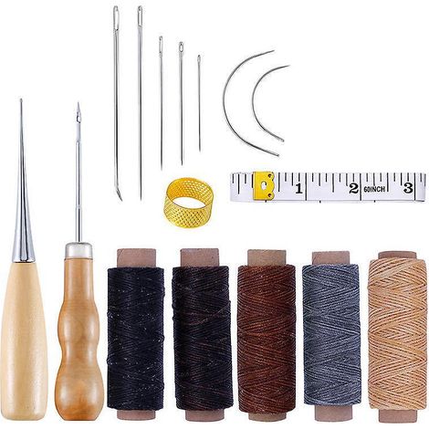 16 Pcs-cuir Outils Kit De Rparation  La Main Artisanat Cuir Fil Cir 8 Couleur Avec Aiguilles  Coudre Ciseaux Ruban  Mesurer Pour Cuir De Couture C (1/5)
