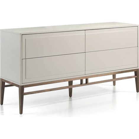 Buffet laqué 4 tiroirs avec fermeture push soft - Noyer, gris lumineux (1/4)