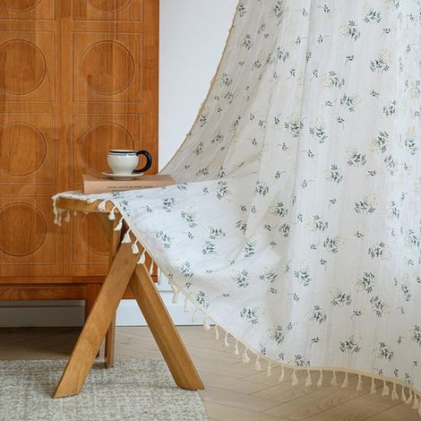 Rideaux - Petits rideaux - Rideau bohème - Rideau fleuri - Rideau en coton - Rideaux bohèmes vintage - Salon/Chambre - 140 x 80 cm - Fleurs 140 cm x 80 cm (1/5)