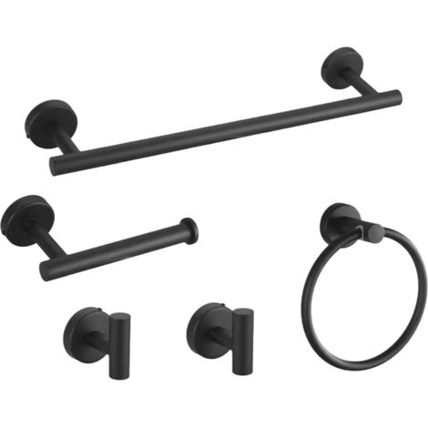 Ensemble de 5 accessoires de salle de bain, porte-serviettes en acier inoxydable noir, ensemble d'accessoires de salle de bain (1/5)
