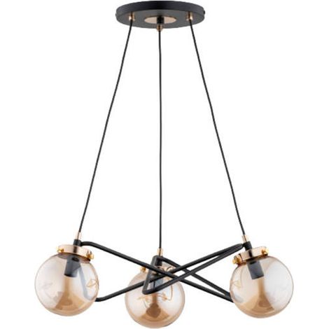 Alfa VEGA Modern Industrial 3-Light Triple Pendant Ceiling Lamp Chandelier, 3xE14 max 10W, Metal Black & Antique Gold, Dimmable Ready, for Living/Dining, 66cm H, 52cm