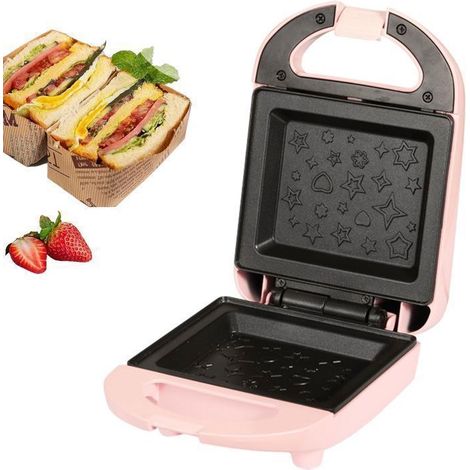 Gaufrier Grille-Pain Électrique Pour Sandwichs Croque Monsieur,Machine à Sandwich Avec Plaques Antiadhésives,Chauffante Double Face (1/4)