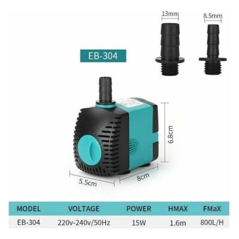 Pompe à eau submersible, Pompe Submersible 800L/H 15W pour Aquarium, Fontaine de Jardin, Piscine, Fish Tank, Systèmes Hydroponiques, avec 2 Buses (1/3)