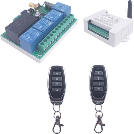 Interrupteur d’éclairage sans fil 220V 4CH sans câblage Apprendre le code Interrupteurs de relais de télécommande 85V-250V 220V 110V pour porte de garage légère (2 Télécommande) (1/5)
