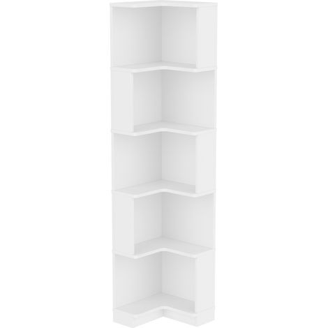 Librería de esquina en L 63,5 x 45 x 175 cm MDF blanca con tiras LED controladas por app, 5 niveles (1/5)