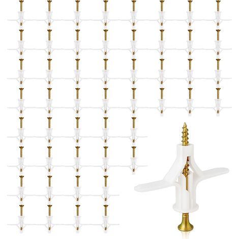 50 Chevilles à Expansion Forme Avion pour Placo, Béton Creux et Briques - 50 Ancres Plastique + 50 Vis - Fixation Murale pour TV, Étagères, Rideaux (Charge Max 50kg) (1/5)