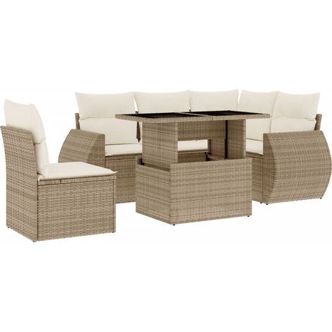 Set Divano da Giardino 6 pz con Cuscini Beige in Polyrattan vidaXL (1/5)