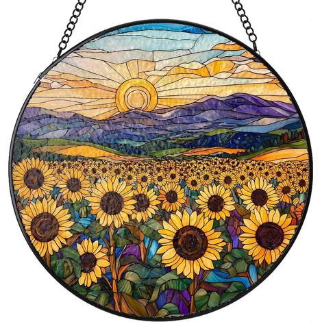 Attrape-soleil en vitrail rond – Ornement suspendu pour intérieur et fenêtre, cadeau femme homme maman papa, Diamètre : 15 cm (1/4)