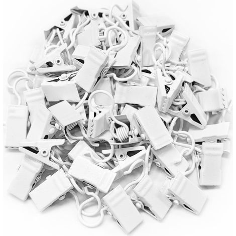 50Pcs Pinces à Rideaux, Pinces à Rideaux avec Crochets Pinces en Métal pour Rideaux Pinces à Rideaux de Douche Cintres Légers Supports de Fil pour Décorations de Maison Rideau de Douche Décors (Blanc) (1/5)