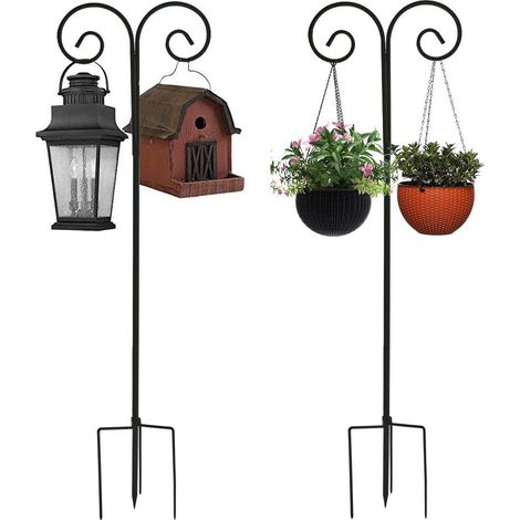 UNHO Gartenstecker 2er Set Metall Gartenstab höheverstellbar 140-240cm Laternenstab Rankstab für Laternen, Vogelkäfige, Blumenkörbe, Dekorationen (Schwarz) (1/5)