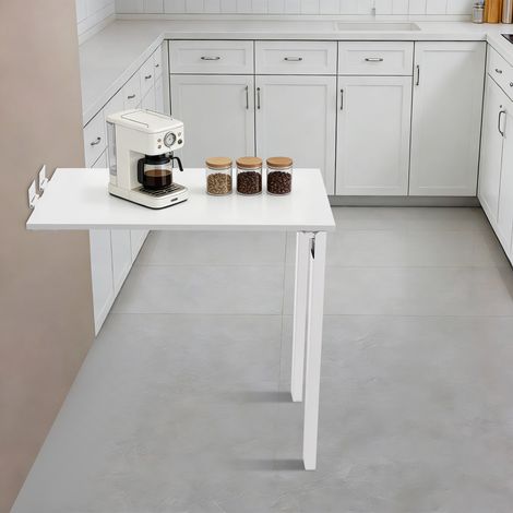 YISSALE-Table pliant 75 x 40 cm, table compacte, table murale, table en forme de L, table suspendue, blanc. (1/5)
