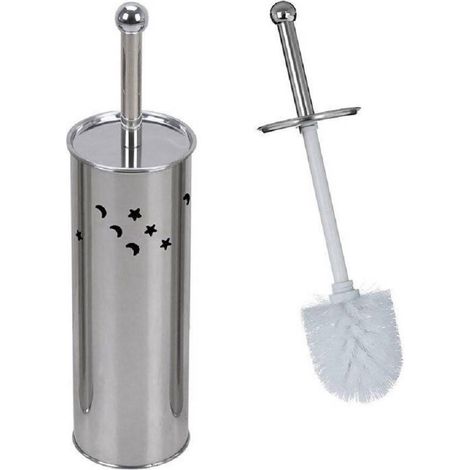 Cleafe - Portascopino Cilindro Acciaio Bagno Spazzolone Wc Argento Con Stelle Lune 52666 - (1/3)