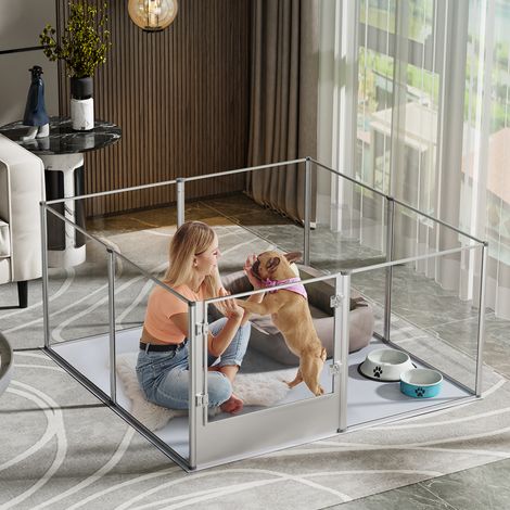 Parc intérieur pour chien XXL – Enclos acrylique modulable en métal 120x120x61cm – Tapis imperméable – Sécurisé pour animaux – Bingopaw
