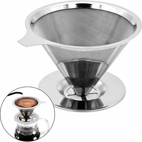 Permanenter, papierloser Kaffeefilter aus Edelstahl (300 Mesh), wiederverwendbarer Kaffeefilter, wiederverwendbarer Kaffeekegel für 1–4 Tassen – Crezuo