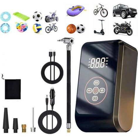 Gonfleur Pneus Voiture 150 PSI, 4000 mAh Compresseur à Air Portatif, Pompe a Velo Electrique Rechargeable USB-C avec Lumière LED numérique pour Voiture, Moto, Ballons de Vélo (1/5)