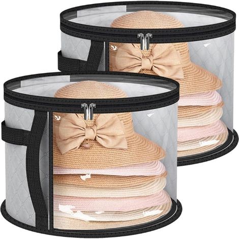 Organizador de sombreros con ventana de visualización, capacidad para hasta 7 sombreros, estilo vaquero, ala ancha, ideal para guardarropa y viajes, color gris, paquete de 2. (1/5)