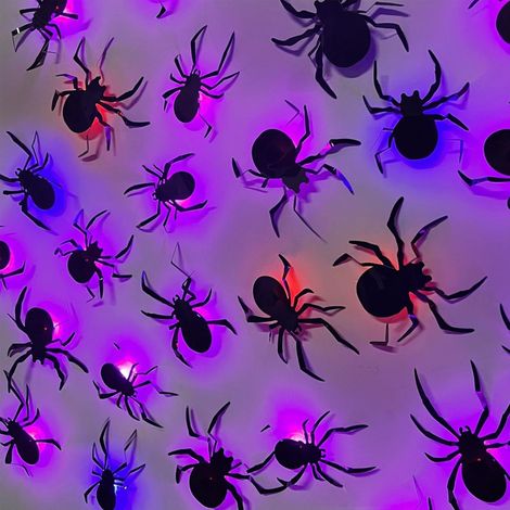 Beyamis 40 décorations d'Halloween araignées lumineuses 3D avec LED multicolores, stickers muraux noirs flexibles pour intérieur, extérieur, fenêtres, portes, scènes de fête (1/5)