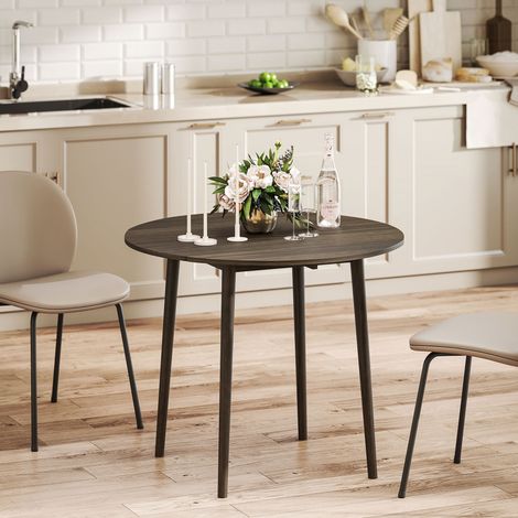 Klappbarer Esstisch mit 2 Ausziehplatten, ausziehbarer runder Tisch für 4 Personen, Holzbeine Ø 89 x 73,5 cm, grau