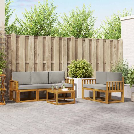 vidaXL Outdoor-Sofagarnitur mit Kissen 6 pcs Natürlich und Hellgrau (1/5)