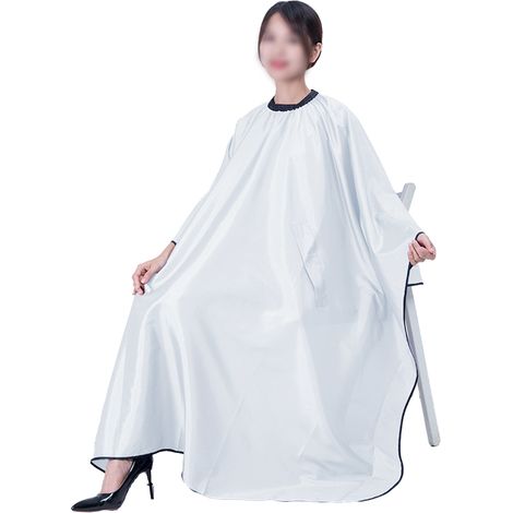 Cape De Coiffure Imperméable Avec Ouverture Pour Les Mains - Réglable Pour Adulte - Usage Salon Et Maison - 160x145 Cm - Blanc