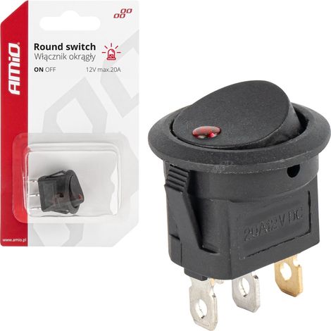 Interrupteur à bouton rond, 12 V 20 A, marche/arrêt, rétroéclairage rouge, AMIO-03961 (1/5)