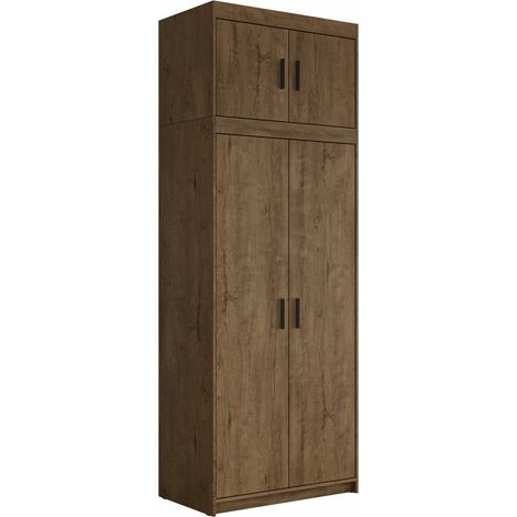 Armario Novduni 103, Roble de lefkada, 246x90x53cm, Puertas de armario: Con bisagras, Número de estantes: 6