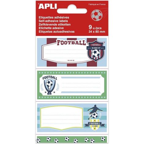 Etiquettes scolaires - Pour cahiers, livres - Football - 34x80mm - 9 étiquettes (1/2)