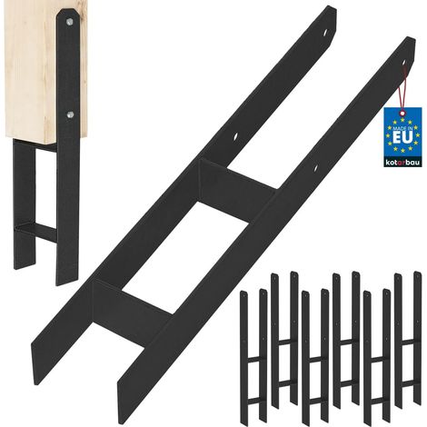 KOTARBAU® Kotarbau® Support de Poteau À Sceller - Support Poteau Bois en H 100x600 mm Lot de 6 - Pied de Poteau - Ancre Poteau Bois - Ancrage Poteau - Platine Poteau Bois - Acier Thermolaqué - Noir (1/5)