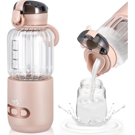 Calientabiberones portátil, calentador de agua portátil para coche de 400 ml, temperatura ajustable de 37 °C a 55 °C (rosa) (1/4)