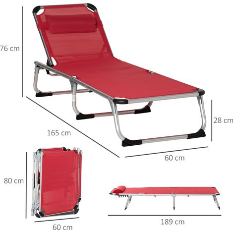 Transat de jardin, réglable en 5 positions, pliable, ergonomique avec revêtement en maille, rouge, 165 x 60 x 76 cm, pour des moments de détente en plein air