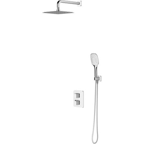 OMNIRES Parma - Duschset mit Unterputz-Thermostat, mit Einbaukörper, 20x20 cm, 3 Strahlarten, Chrom/weiß SYSPM17ACRB (1/2)
