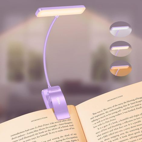 Portable 9 LED Reading Lamp, Rechargeable Clip-on Reading Light, Eye Protection, Stepless Dimming & 3 Lighting Modes, 360° Flexible Neck, Long Battery Life (Purple) (1/5)