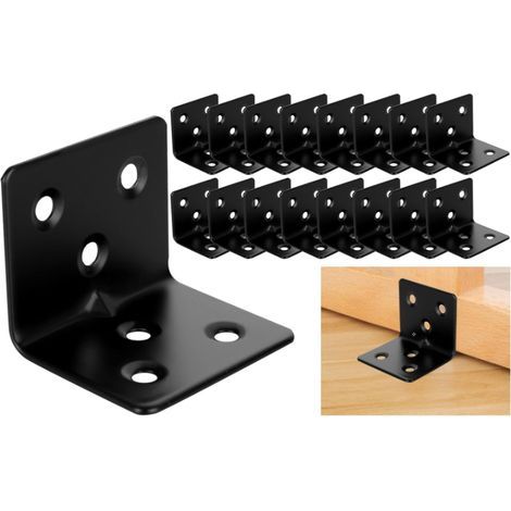Lot de 20 Équerre d'assemblage Renforcée Noir Inox, 38x30x30mm Aicer Plaque Equerre Inox, Equerre Metal pour Fixation de Inox pour Fixation et Réparation Meubles - Noir (1/5)