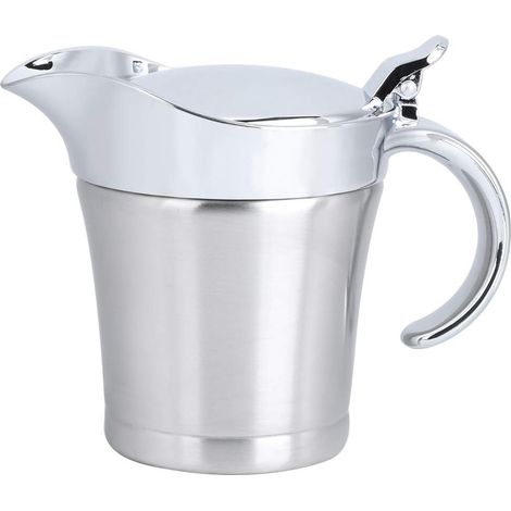 Double-Walled Insulated Gravy Boat in 304 Stainless Steel, 450ml Sauce Dispenser with Ergonomic Handle and Pouring Spout for Family Dinners and Thanksgiving (1/5)